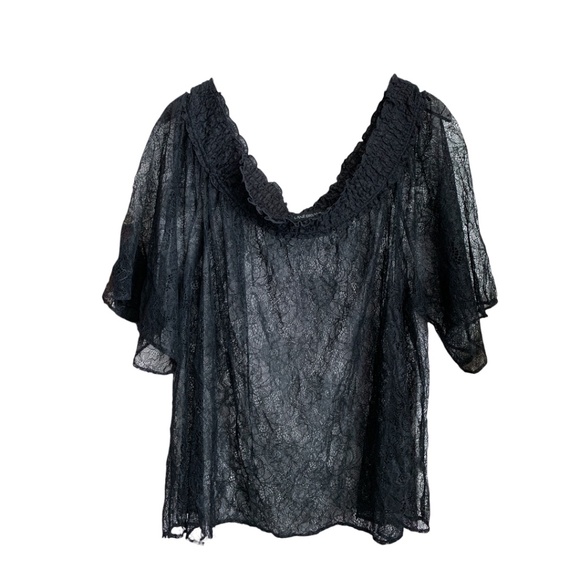 Lane Bryant Women's Blouse Size 22/24 Black Lace Cold Shoulder Top - Picture 1 of 6
